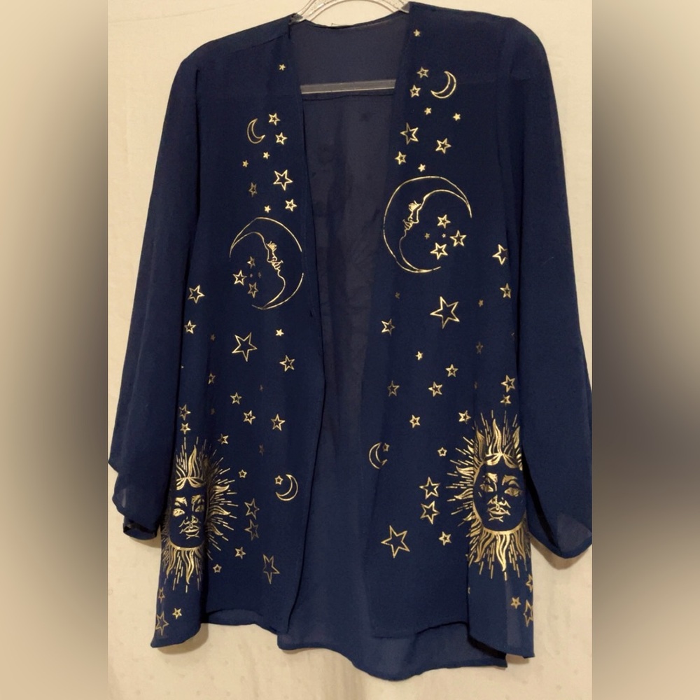 Sun & Moon Zodiac Sheer Navy Blue Kimono Cover Up Size Small / Medium
